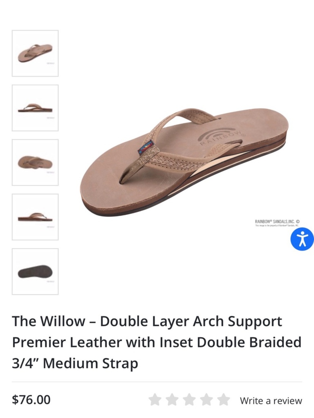 Rainbow The Willow Double Layer Arch Support Leather Flip Flop - Tan L XL